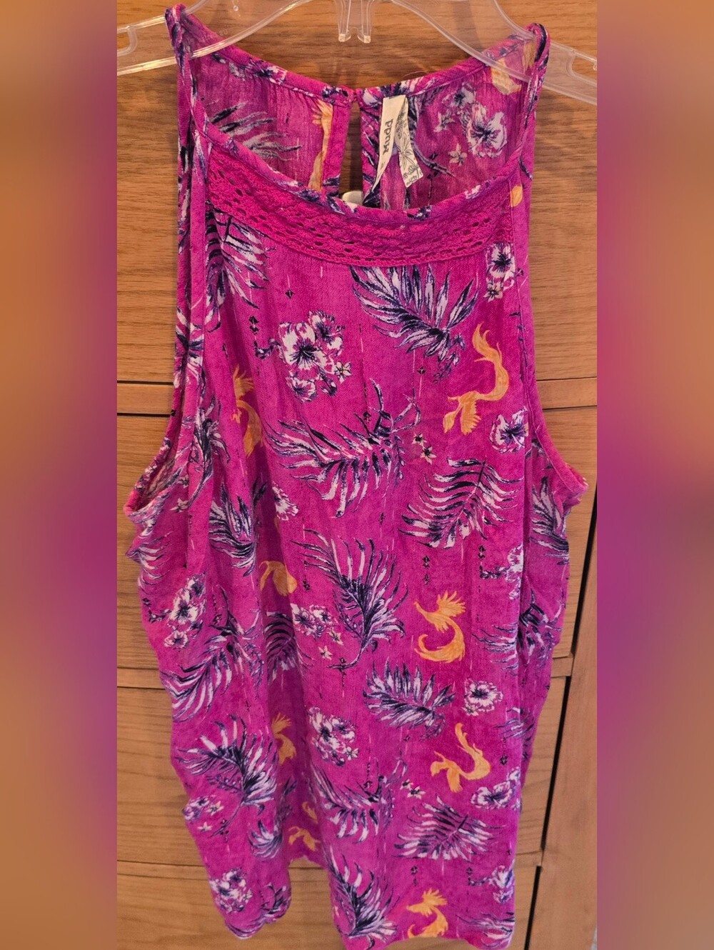 Mudd Fuchsia Pink Floral Sleeveless Woven Top with Yellow Accents
